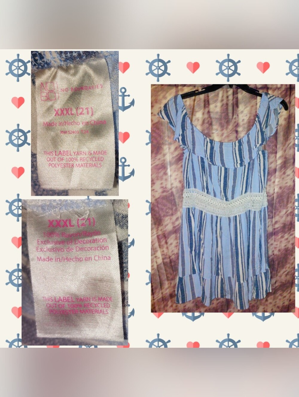 No Boundaries Lt Blue/Multiclr Vertical Striped Print Woven Ruffle Dress XXXL/21